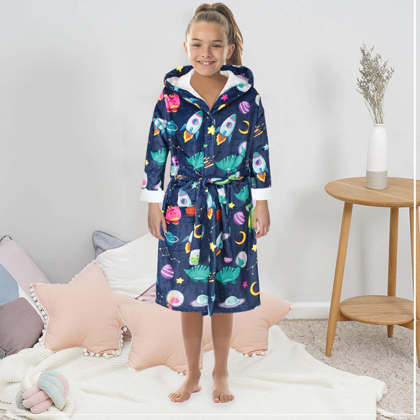 

(SU)Халаты с мультяшным принтом для мальчиков и девочек, фланелевый ночной халат, одежда для сна M тёмно-синий