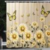 Wooden Background Daisy Butterfly Shower Curtain Machine Washable All Season Waterproof Privacy Protection Rustic Design Natural