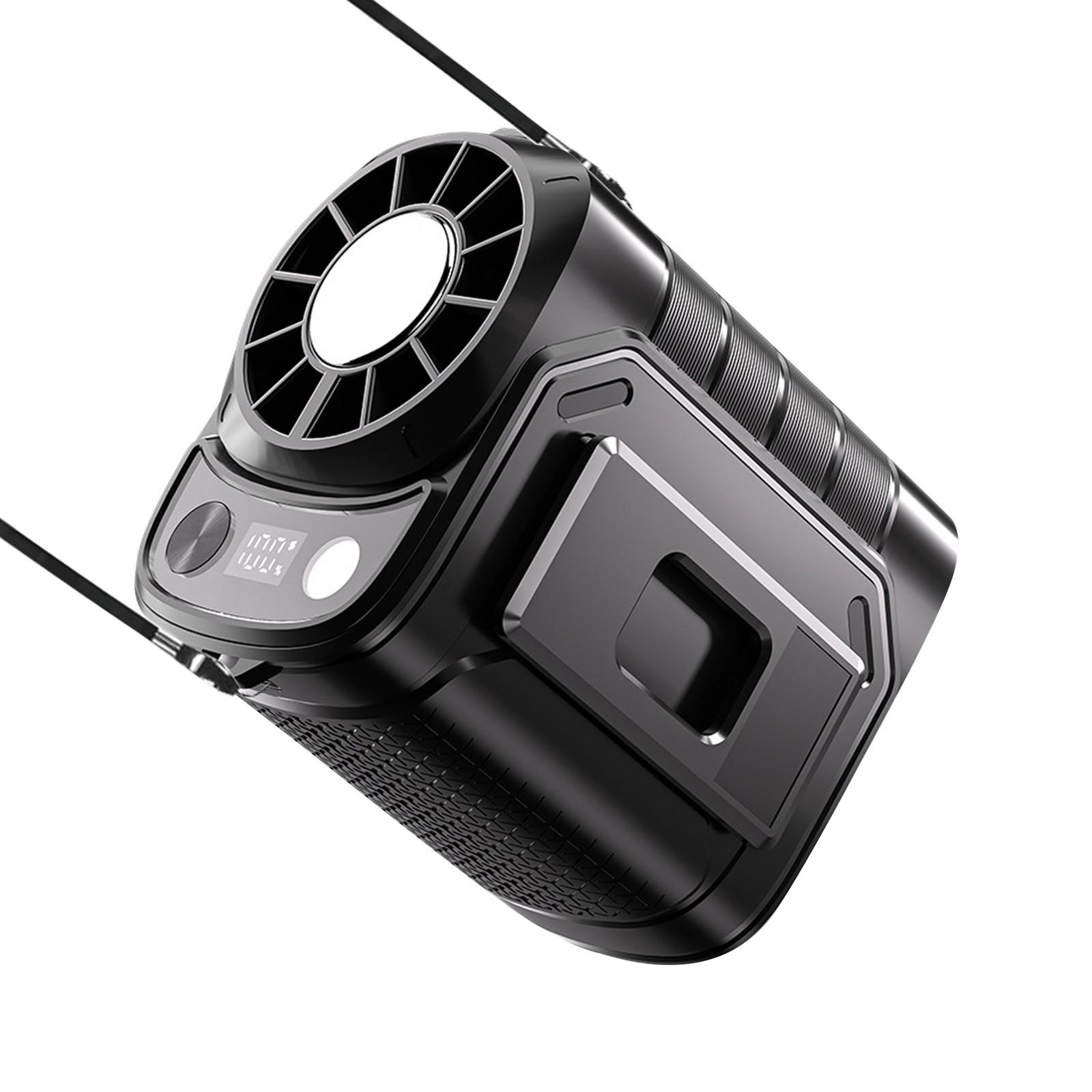 

Портативный вентилятор перезаряжаемый с подсветкой, 5 скоростей, сильный воздушный поток, маленький вентилятор крепится на пояс под рубашку, работает от аккумулятора для улицы со подставкой One Size чёрный