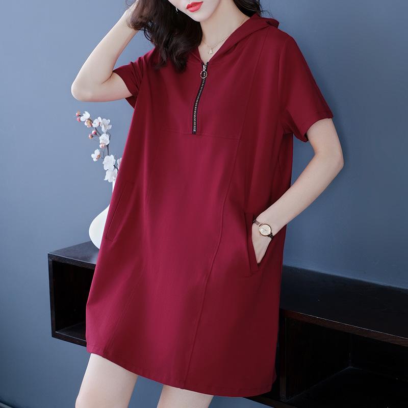 2025 Summer Casual Hooded Dress - Short Sleeve Sporty Loose Fit Plus Size Women's Clothing