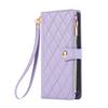 For iPhone 15 Case Multi Card Slots Zipper Rhombus Leather Phone Cover with Wrist Strap