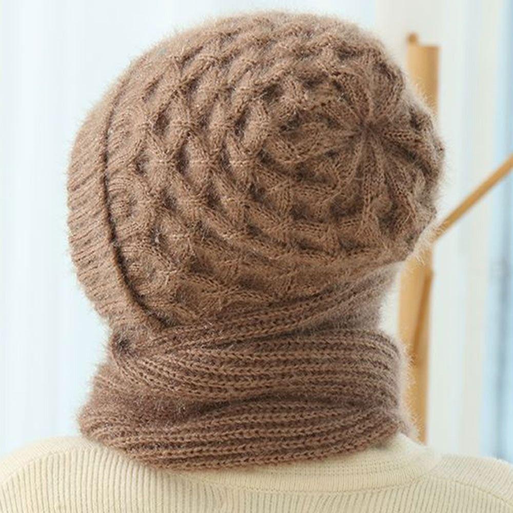 Windproof Hat Scarf Set Thickening Integrated Ear Protection Cap Fashion Knitted Hat  Scarf  Woman