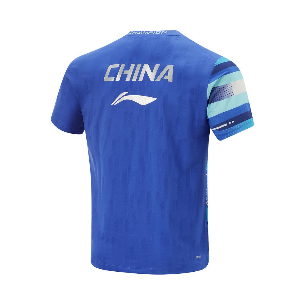 Li-Ning Pohodlné Ležérne Jednofarebné Blokové Krátkorukávové Tričko Pánske Vrcholy Jasne Modré AAYV085-2