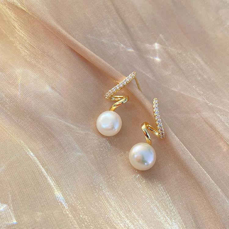 

Серьги из серебра S925 с витым бриллиантом и жемчугом - Корейский простой универсальный дизайн для женщин