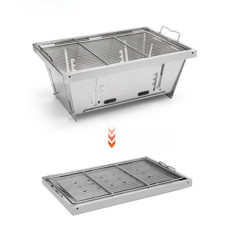 Outdoor Barbecue Charcoal Grill Portable Camping Stainless Steel Folding Wood Heater IGT Table Accessories Camping Cookware