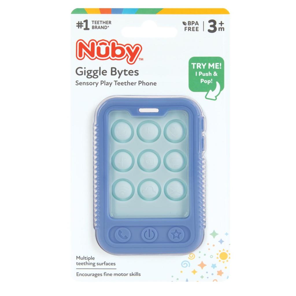 Nuby Giggle Bytes Silicone Teether Pop Sensory Toy for Babies 3 Months+ BPA-Free Blue NU-80943