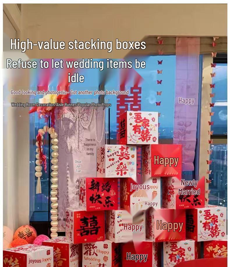 3D Double Happiness Stackable Boxes for Wedding & Engagement Decor