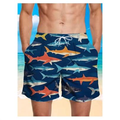 3D-gedruckte Cartoon-Haifischmuster Strand Herren Bunte Tier Muster Schwimm Sommer Hawaiianische Surfshorts