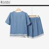 ZANZEA Damen Kurzarmbluse und Shorts Sommer Zweiteiliges Anzug-Set