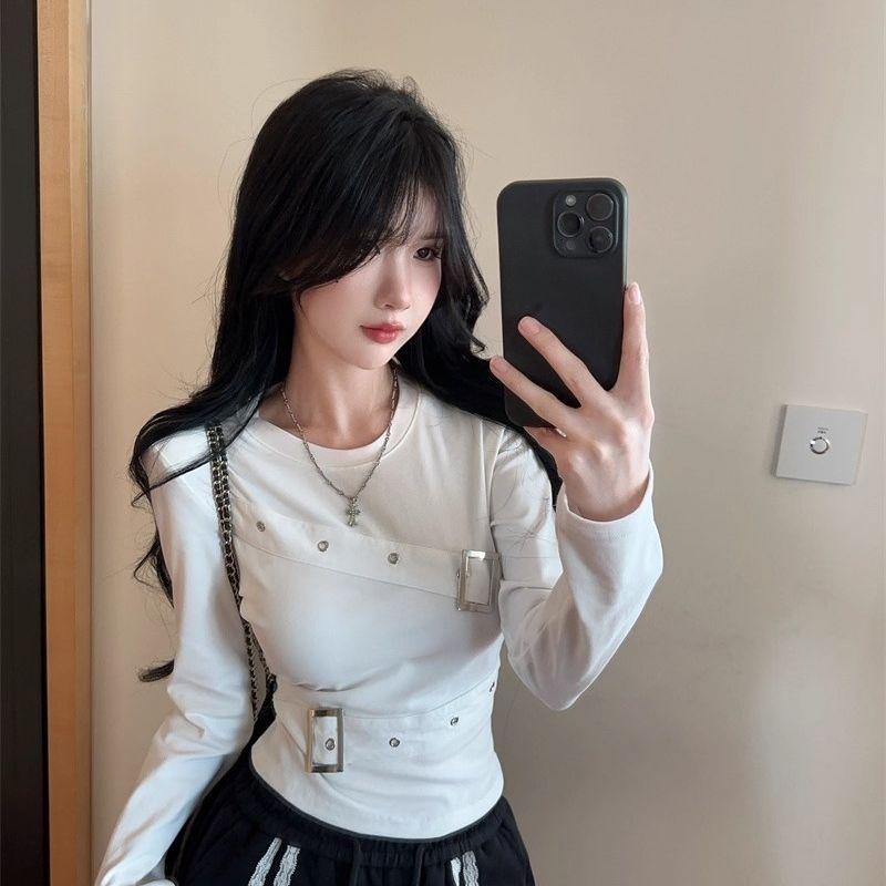 Women's T-shirts Black Long Sleeve Girls Y2K T-shirts Casual Leisure Street Wear