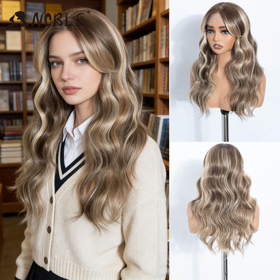 

20 Inch 6X4 Synthetic Lace Front Wig Highlight Ash Blonde Brown Body Wave Natural Hairline Heat Resistant For Brazilian Women (as the picture,150%&20inch-6x4 Lace Wig&TRENDY)