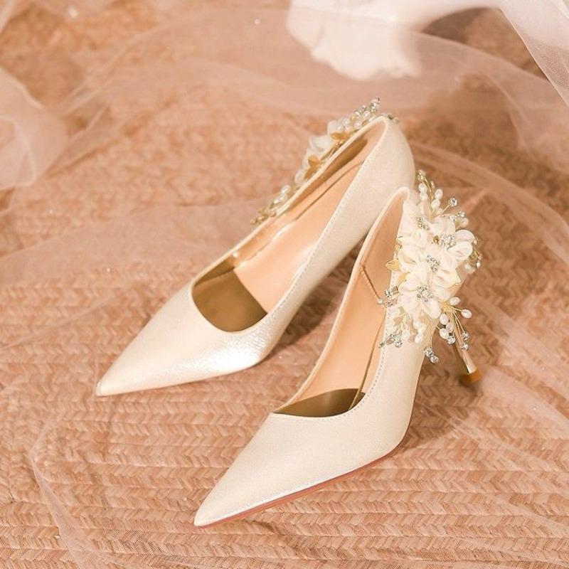 Stiletto Single Shoes Autumn New Pointed Toe Shallow Mouth Flower Non-Slip Wear-Resistant High Heels