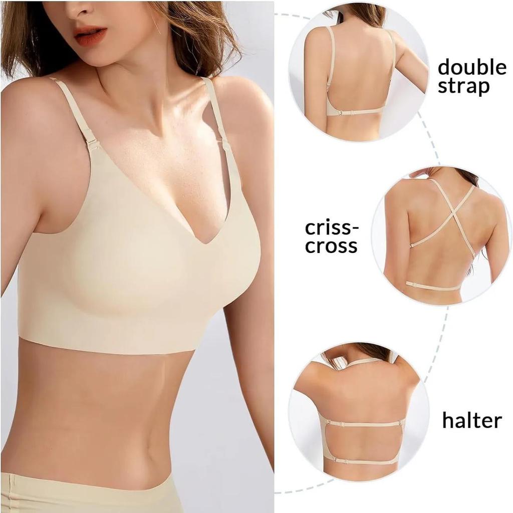 Women Seamless Underwear Sexy Adjustable Detachable Shoulder Straps Bra Summer Backless Invisible Tops Bralette Comfort Lingerie