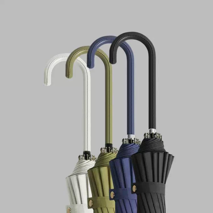 16-Rib Umbrella with Japanese-Style Fresh Design, Leather Handle, Curved Hook, Straight Pole, Large Double-Person Umbrella for Sun and Rain, Gift or