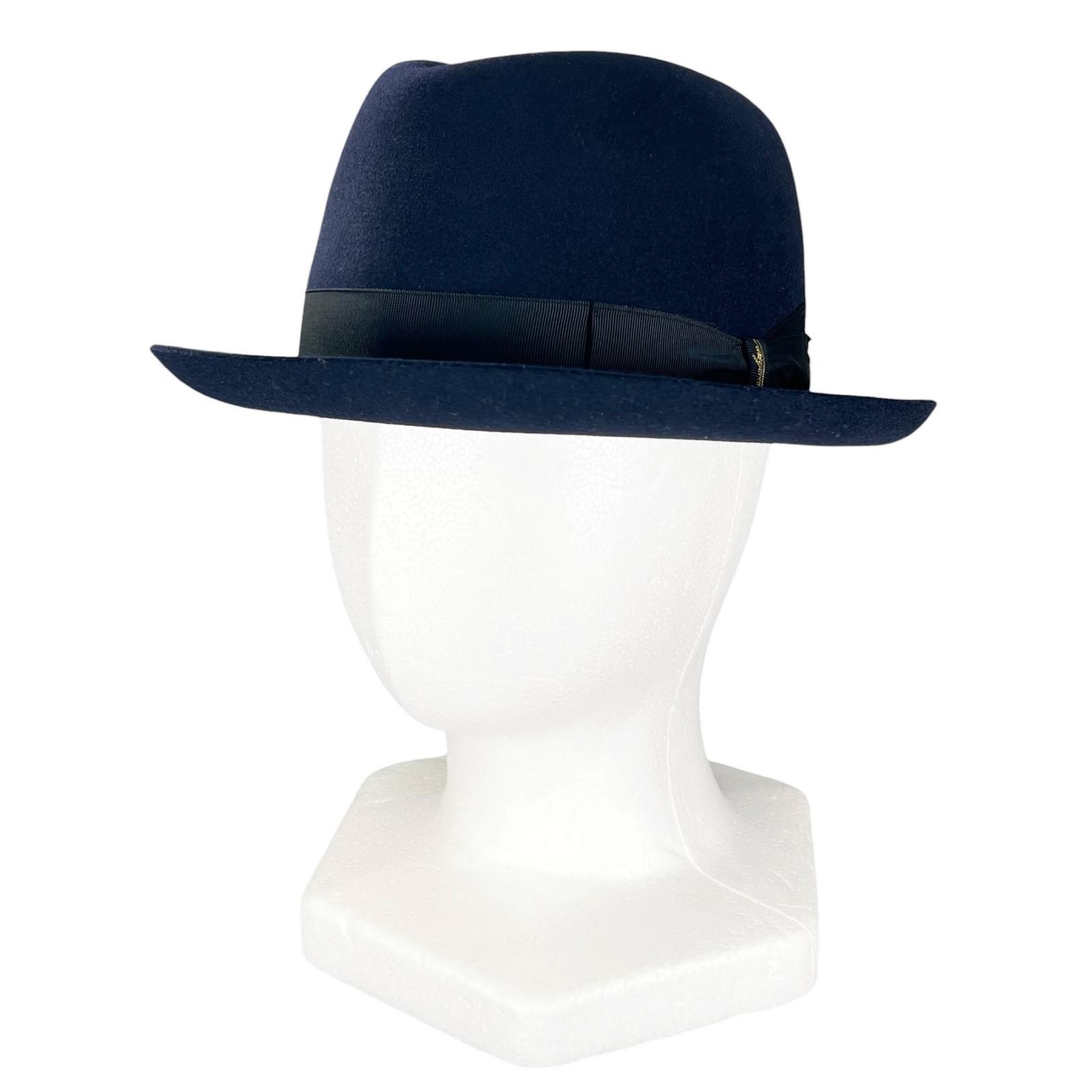 Excellent Borsalino hat ALESSANDRIA Ribbon design felt Navy Lapin mens 58 Used