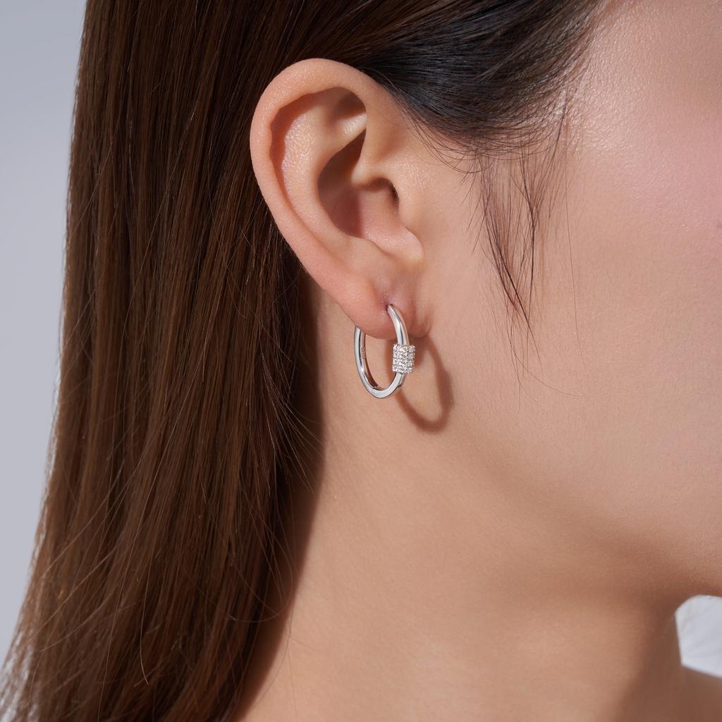 Elegant Minimalist Cylinder Pave Setting Moissanite Hoop Earrings S925 Sterling Silver White Gold Plated Small Circle Earrings