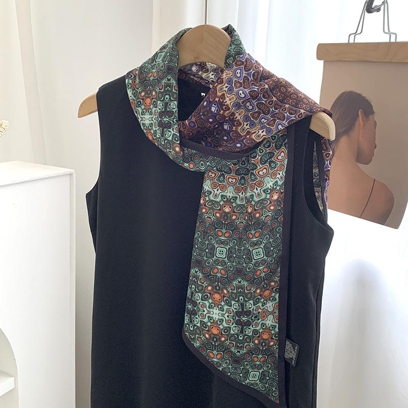 Silk scarf long strip high-end new cashew flower versatile temperament scarf with shirt silk scarf streamer belt