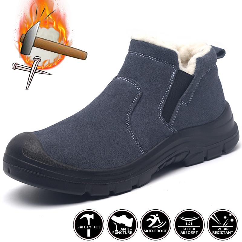 

Защитные ботинки Мужская зимняя плюшевая рабочая обувь Противоударные защитные рабочие ботинки Мужская защитная обувь Строительные неразрушимые ботинки Зимняя мужская обувь