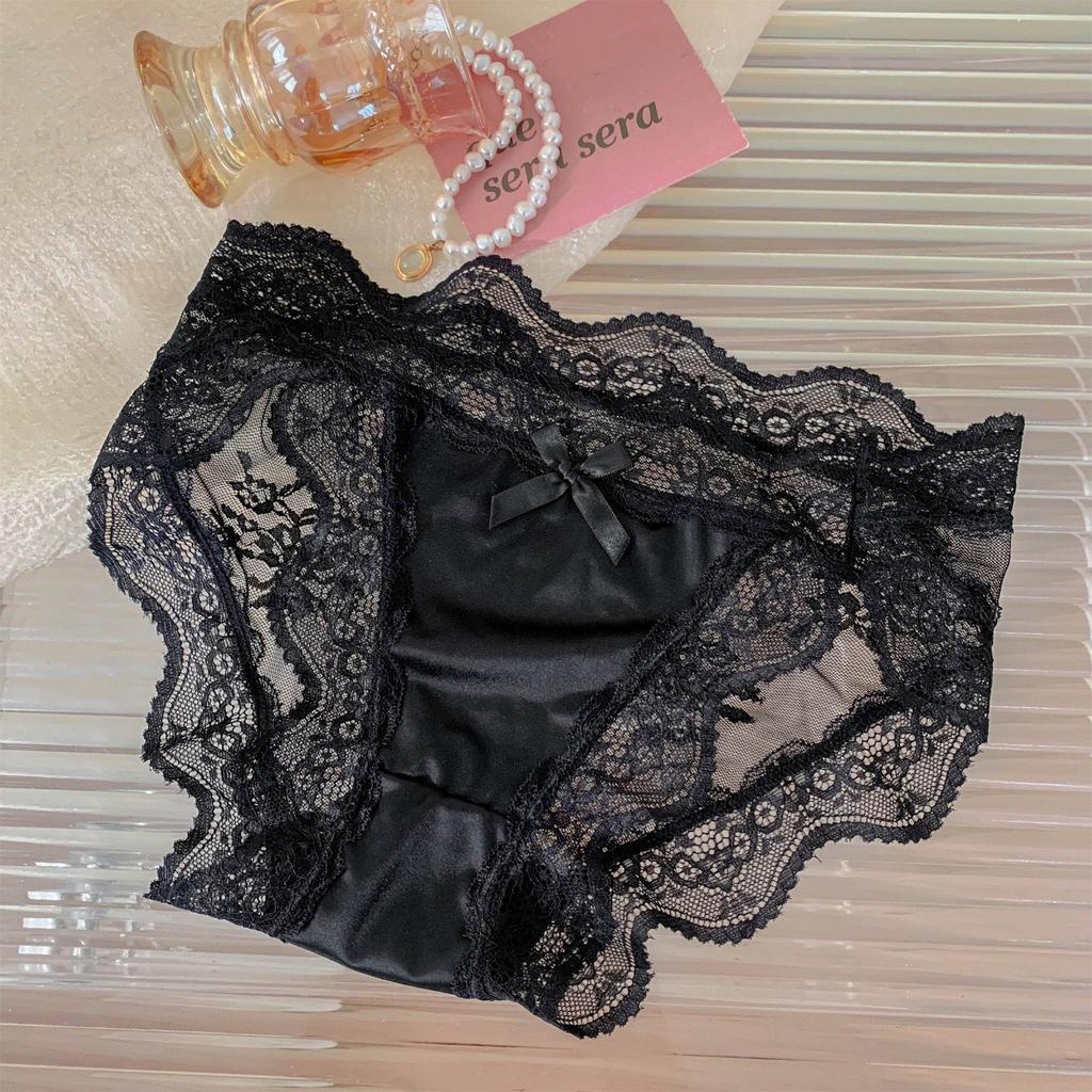 Girls Summer Sexy Lace High Split Satin Mesh Gauze Pure Breathable Cotton Crotch Low Waist Triangle Briefs
