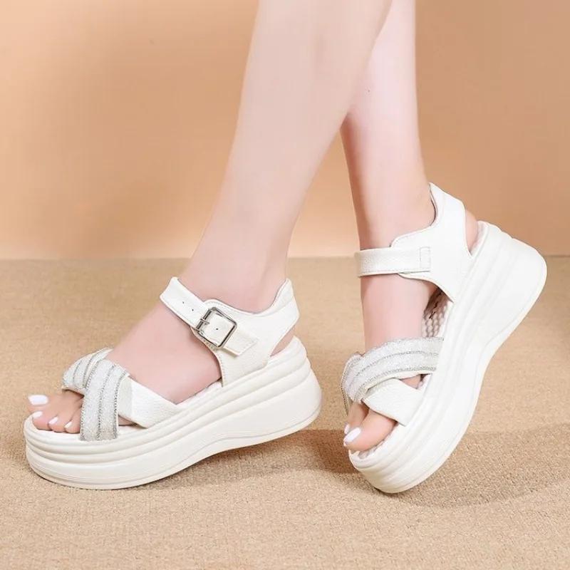 Летние новые босоножки женские модные босоножки на платформе с перекрестным носком — фото 6