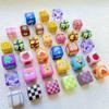 Colorful Cartoon Beaded Acrylic Phone Charm - Versatile Square Plaid Jewelry Accessory