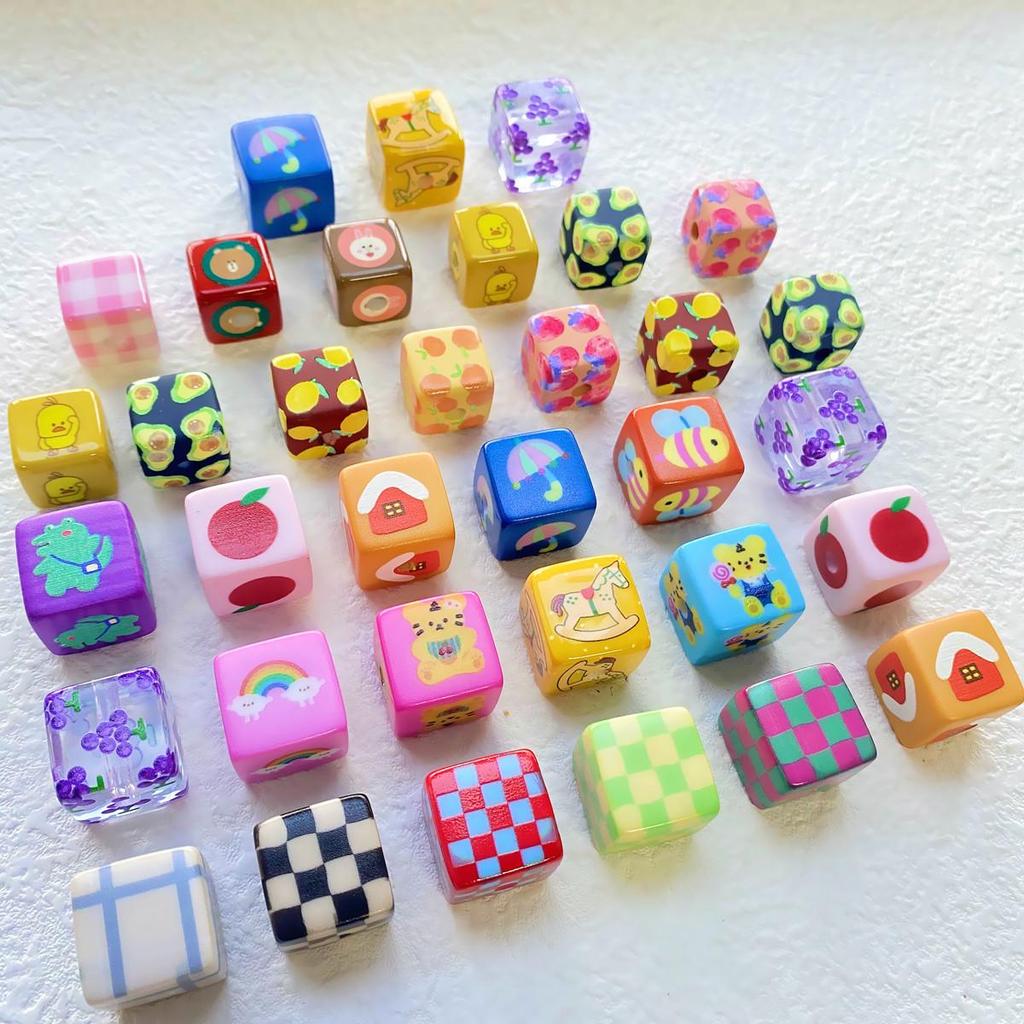 Colorful Cartoon Beaded Acrylic Phone Charm - Versatile Square Plaid Jewelry Accessory