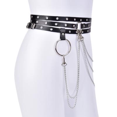 Punk Women Faux Leather Harness Garter Belt Strap Waistband Binding Chain Black