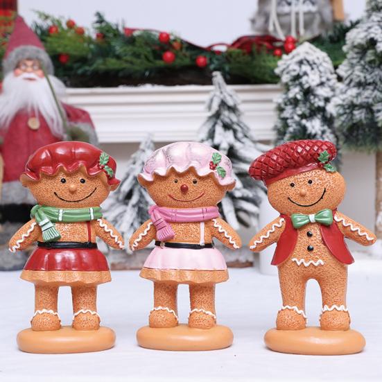 Gingerbread Man Figurine Christmas Resin Gingerbread Statue with Dress/Suit Holiday Tabletop Ornament for Home Kitchen Mantel Decorations