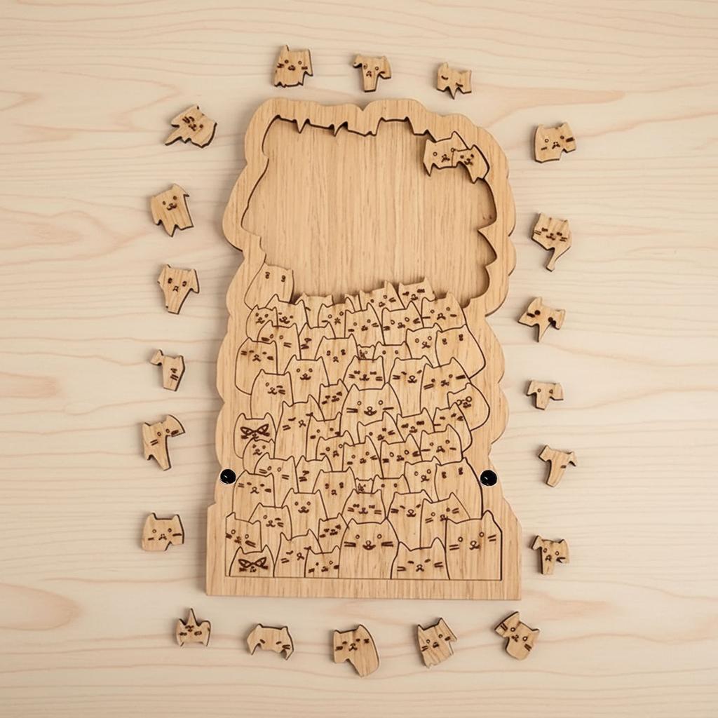 Wooden Shape Puzzle , 100 Cats Themed Brain Teaser, Educational  Toy For Kids & Adults