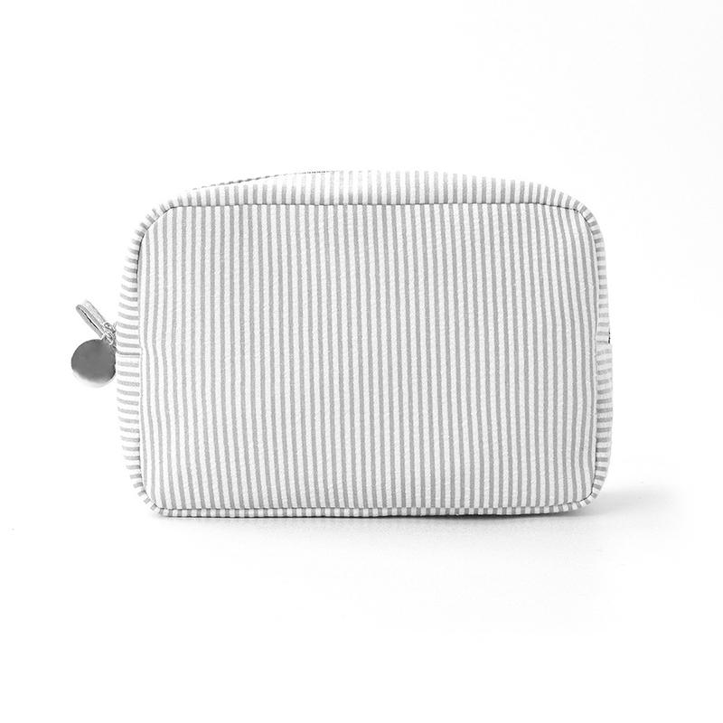 Contrast Color Striped Cosmetic Bag for Women Daily Casual Soft Zipper Makeup Storage Bag Portable Travel Outdoor Toiletry Bags