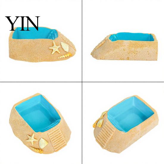 Reptile Breeding Box Accessories Beach Pool Hermit Crab Habitat Ornament with Climbing Ramp & Starfish Shell Fish Tank Landscaping Conch Decor,