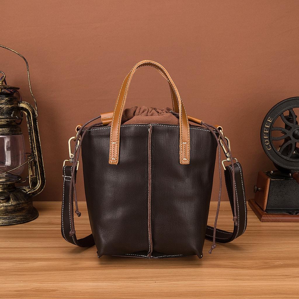 Johnature Leisure Women Bucket Bag Genuine Leather Vintage Handbag Real Cowhide Versatile Shoulder & Crossbody Bags