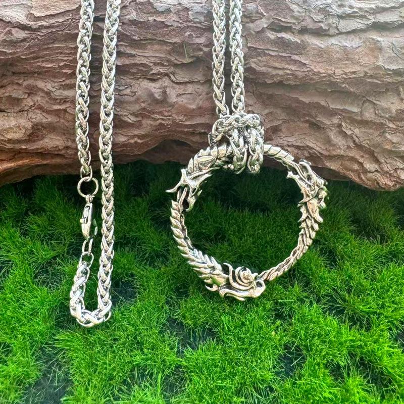 Viking Ouroboros Ring Pendant Necklace - Trendy Retro Jewelry for Parties