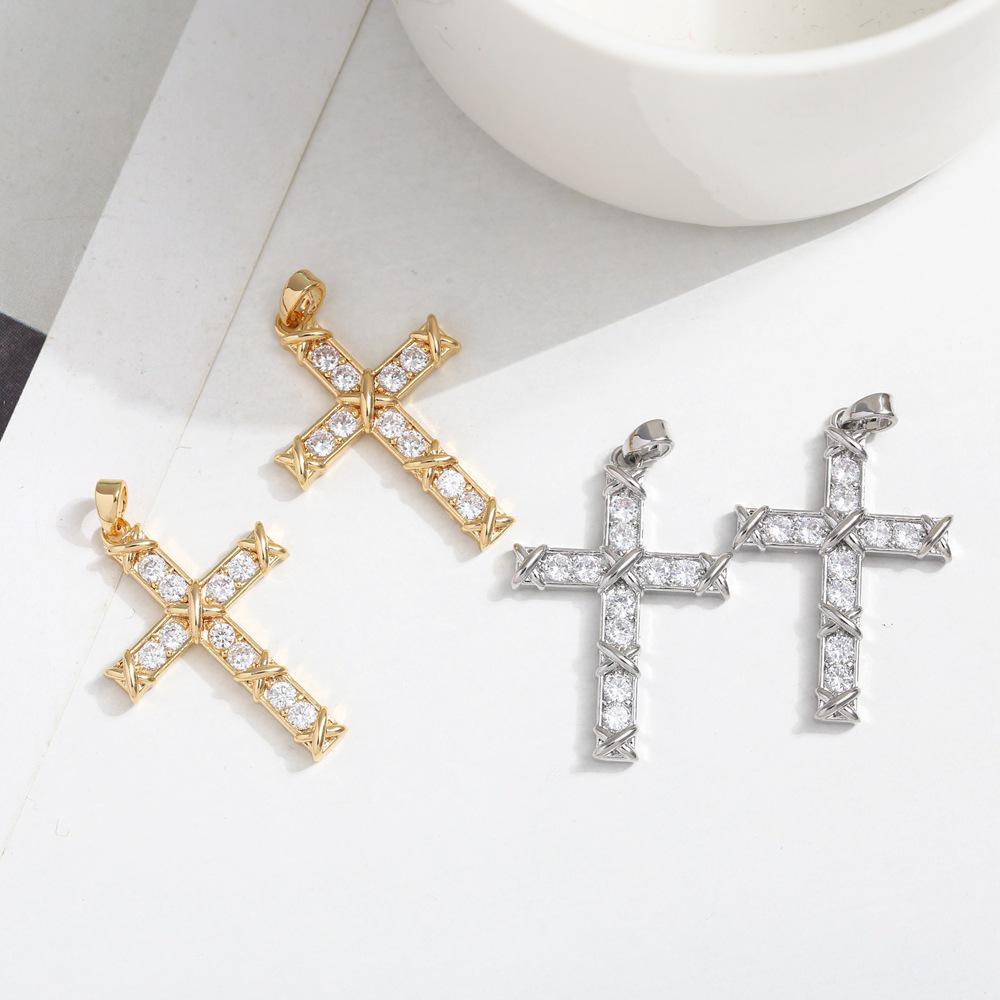 Colier cu Pandantiv Cruce din Cupru cu Zirconiu Stil Punk