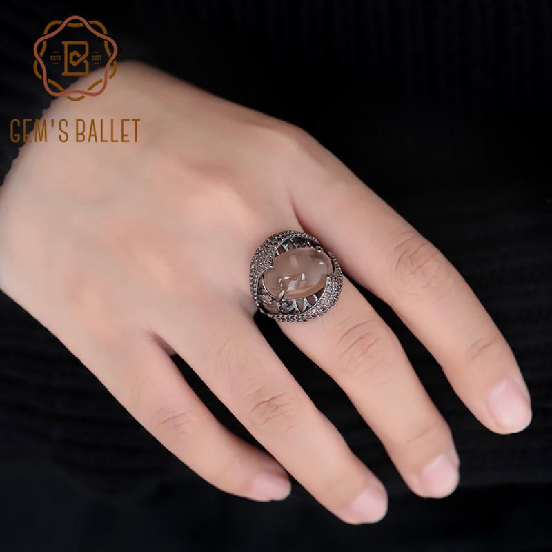 Gb oválný prsten Natural Smoky Quartz Originální 925 Sterling Sliver Vintage gotické punkové prsteny pro ženy Jemné šperky na párty