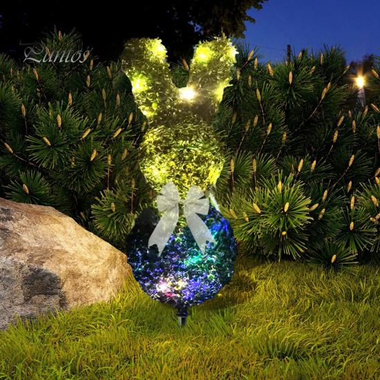 1/2Pcs Easter Bunny Artificial Plants Stake with LED Light Strip Outdoor Garden Patio Yard Lawn Bowknot Rabbit Faux Greenery Spike Decoration