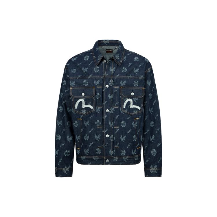 Evisu AW23 Eagle And House Flower Full Dye Printed Denim Jacket Men jackets Denim-Blue 2EAHTM3DJ1902LFCT