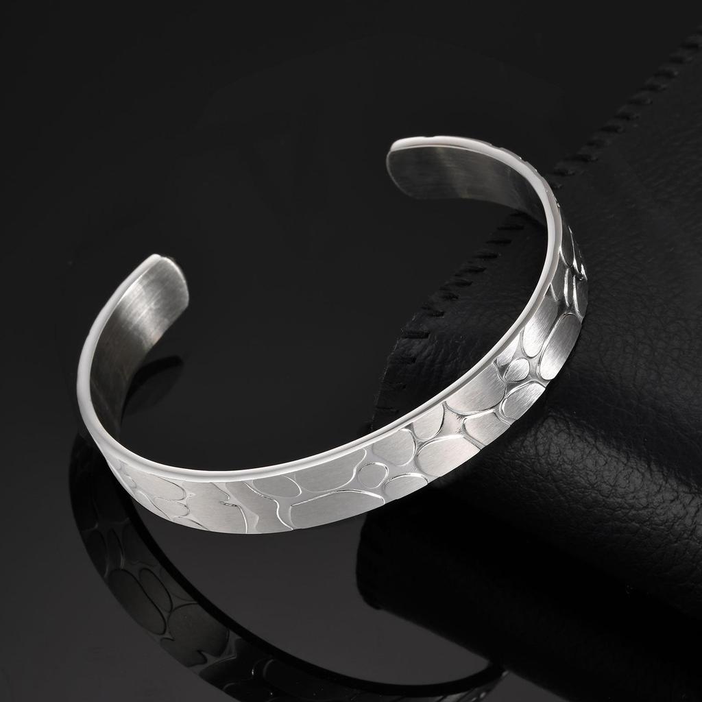 Irregular Pattern Stainless Steel C-Shaped Open Bangle Jewelry B-735