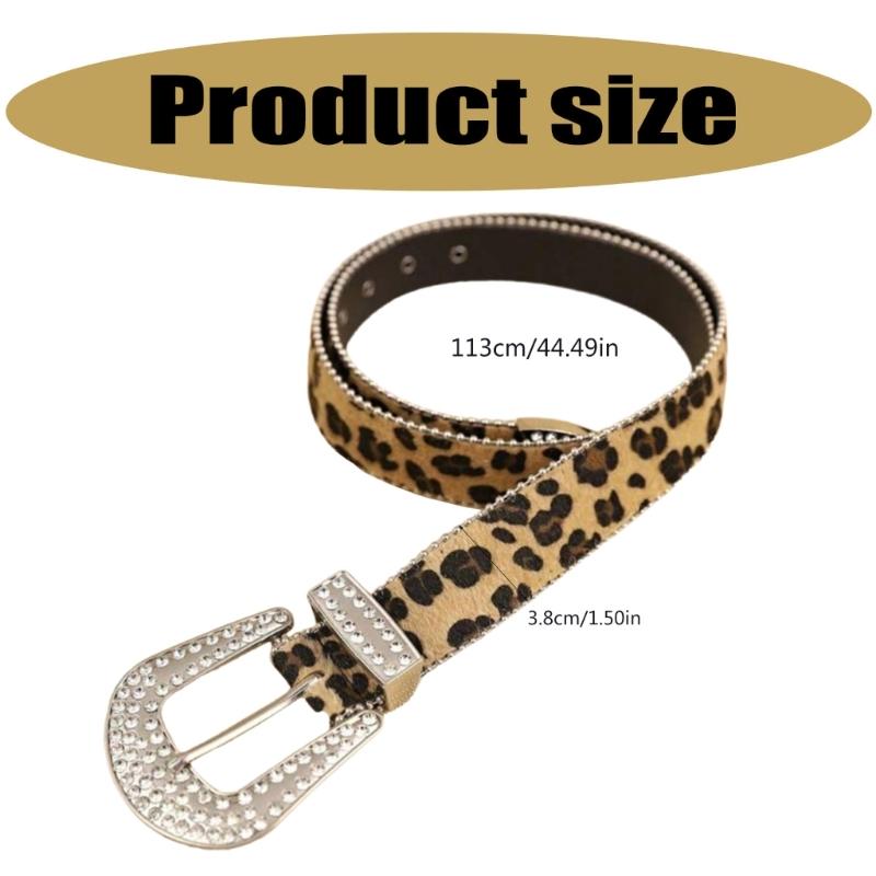 Unique Waist Belt Leopard Print Chain for Cowboy Cowgirl Stylish Rhinestones Buckle Retro Hot Buckle Waist Chain Belt