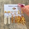 6 Pair Gold Vintage Geometry Pearl Earrings Set Metal Twine Square Dangle Earrings