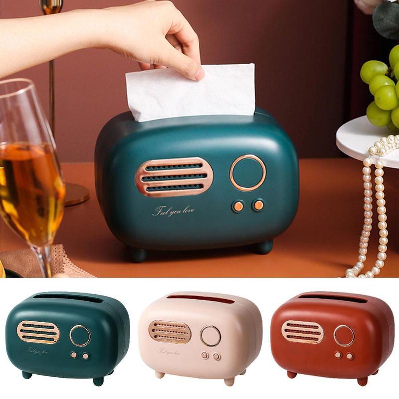 Caja de pañuelos modelo Retro de Radio, soporte de papel de escritorio, dispensador Vintage, caja de almacenamiento para servilletas, organizador, adorno, decoración de toallitas húmedas