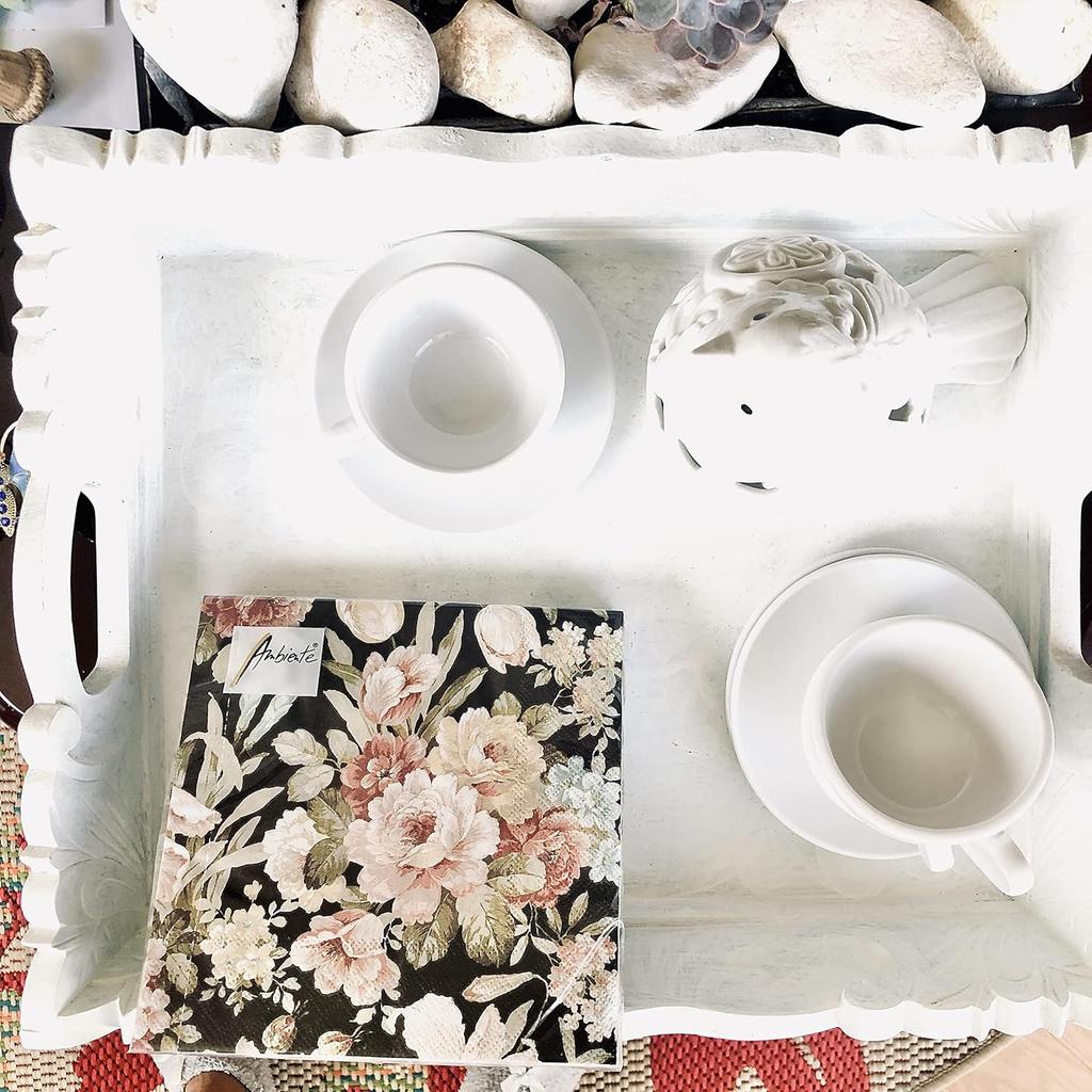20-ct 6.5 Black Rose Floral Napk for Decoupage - Decorative Paper for Mother's Day, Shabby Chic Dinner - Kate