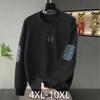 Men Plus Size Crew Neck Sweatshirt Patchwork Embroidery Long Sleeve Loose Pullover Tops