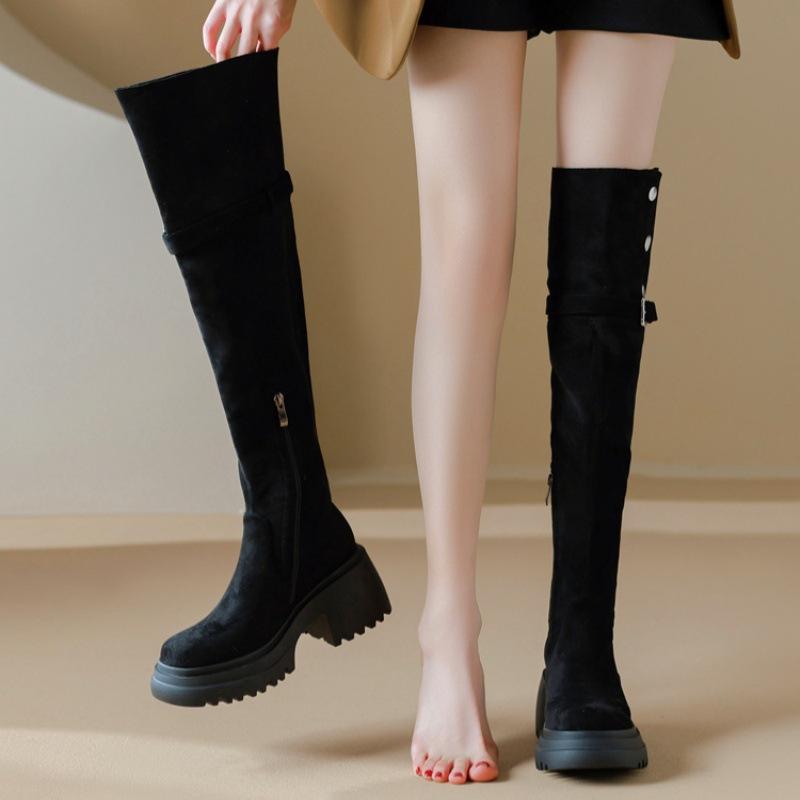 Over-the-knee boots for women's 2025 new autumn and winter, small people increase their height, and two wear folded Maillard boots, long boots.