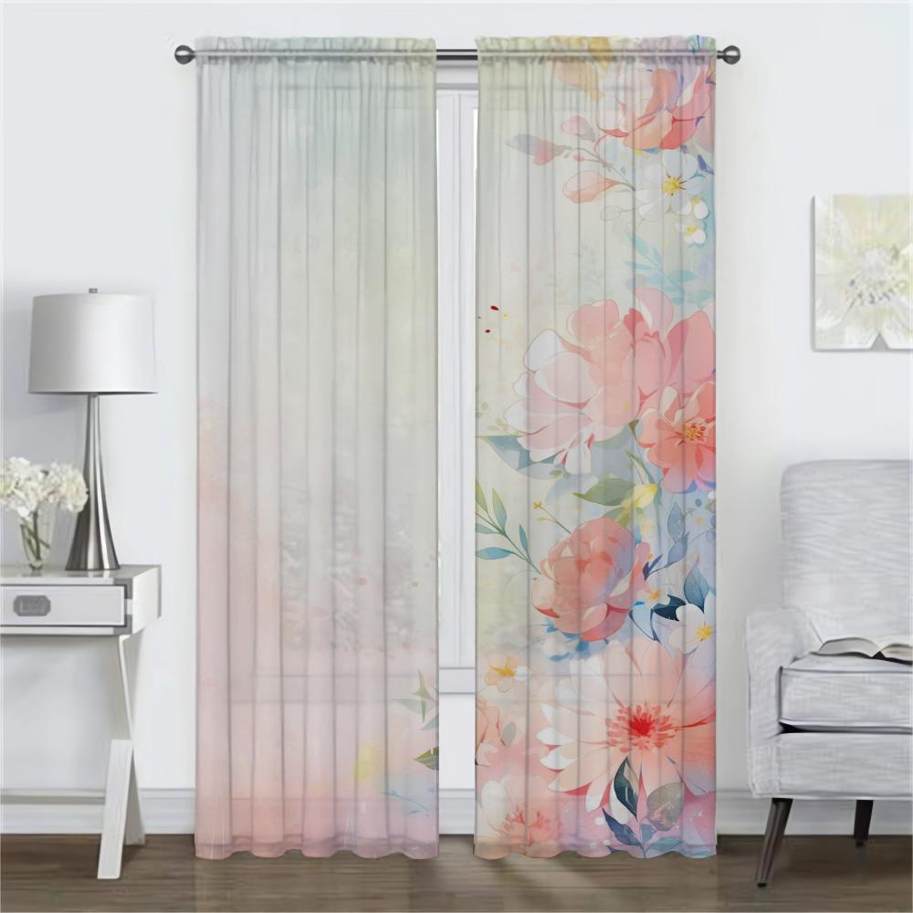 Flower Curtains for Living Room Curtain Anti-mosquito Curtains 2 Pieces Tulle for Bedroom Halloween Decoration Partition Shades