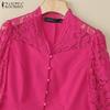 ZANZEA Women Summer V-Neck Lace Splice 3/4 Sleeve Elegant Blouse