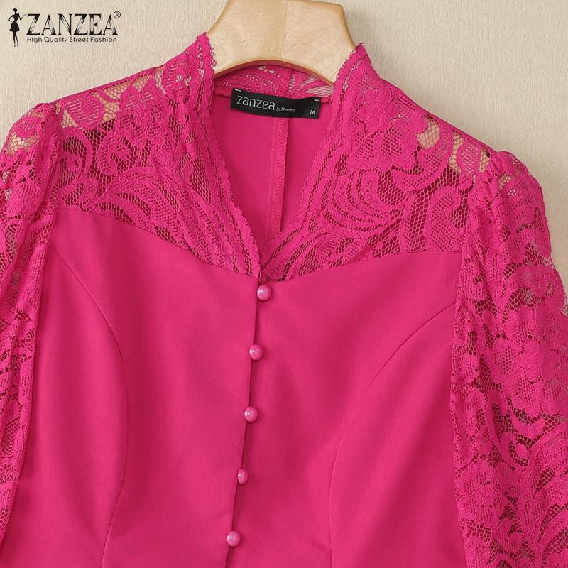 ZANZEA Women Summer V-Neck Lace Splice 3/4 Sleeve Elegant Blouse