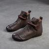 Johnature Echtes Leder, ausgehöhlte Stiefel, Retro-runde Zehenpartie, atmungsaktive Sandalen, vielseitige flache Damenschuhe