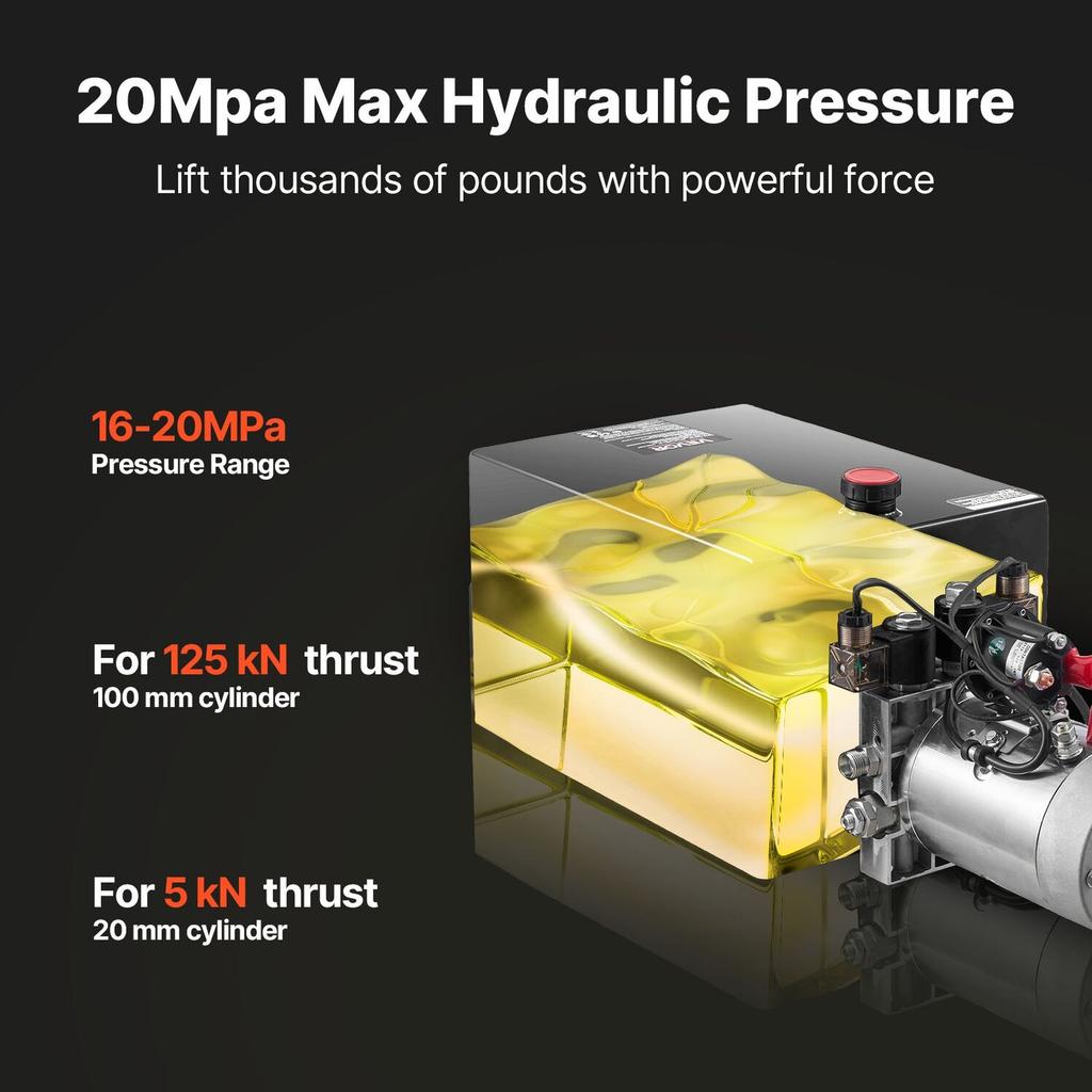 Unidad de Potencia Hidráulica de 20 L, Bomba de Remolque Basculante de Doble Efecto, Presión Máxima de Alivio de 22 MPa y Caudal de 3,4 L/min, Bomba Hidráulica CC de 12 V con Metal