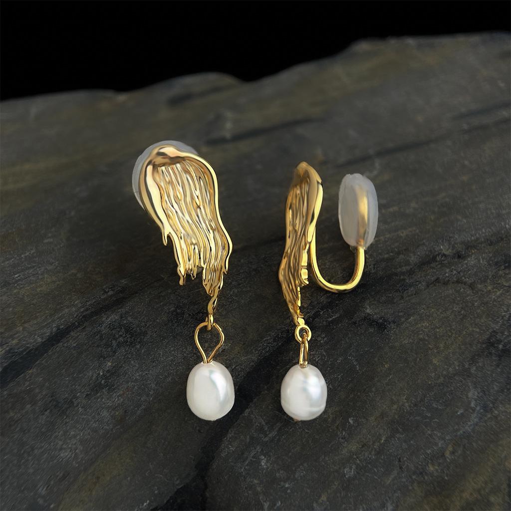 18k Vergoldete Süßwasserperlen-Ohrringe mit Ölfarben-Textur - Leichter Luxus-Stil